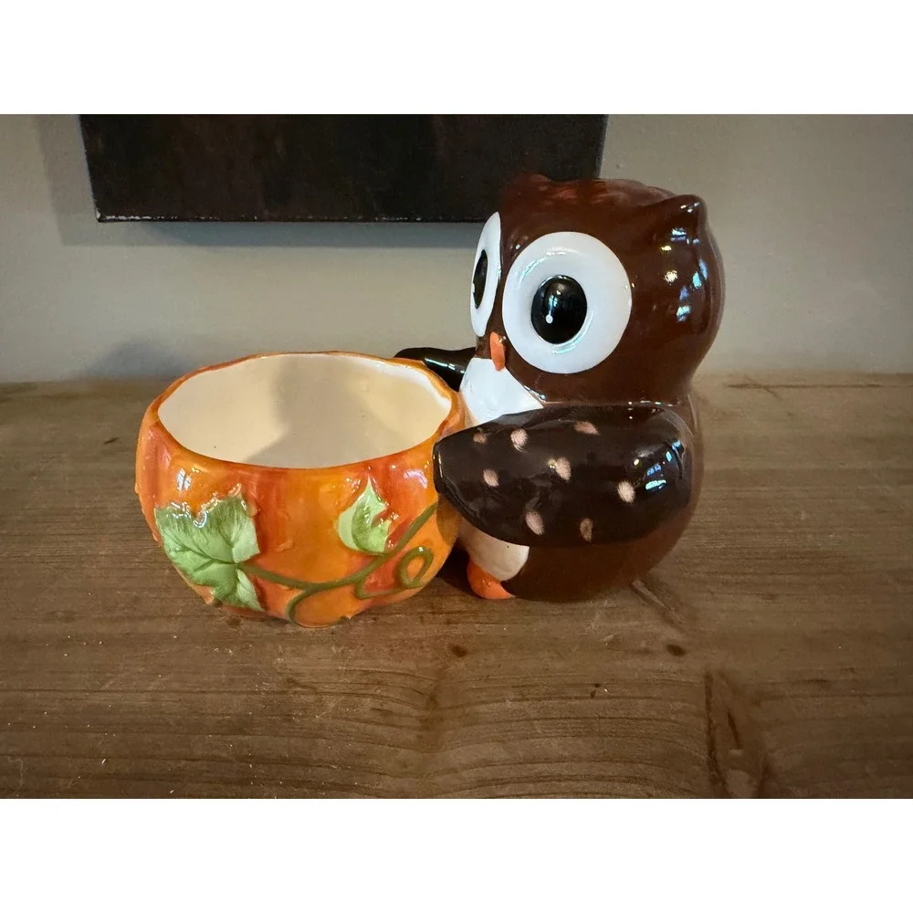 Belk Home‎ Accents Ceramic Owl with Pumpkin Bowl Fall Autumn Decor Candy Dish